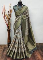 Soft Lichi Silk Green Festival Wear Printed Saree